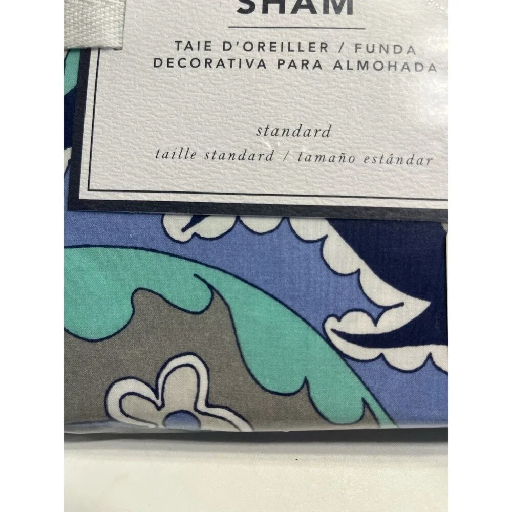 Pottery Barn Deco Medallion Blue Floral Paisley Standard Pillow Sham 20x26” NEW
